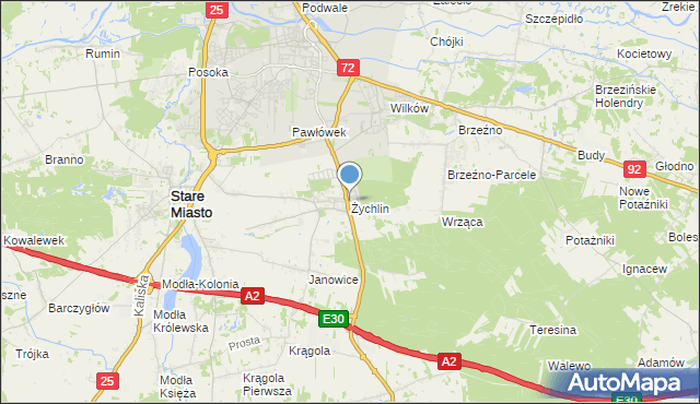 mapa Żychlin, Żychlin gmina Stare Miasto na mapie Targeo